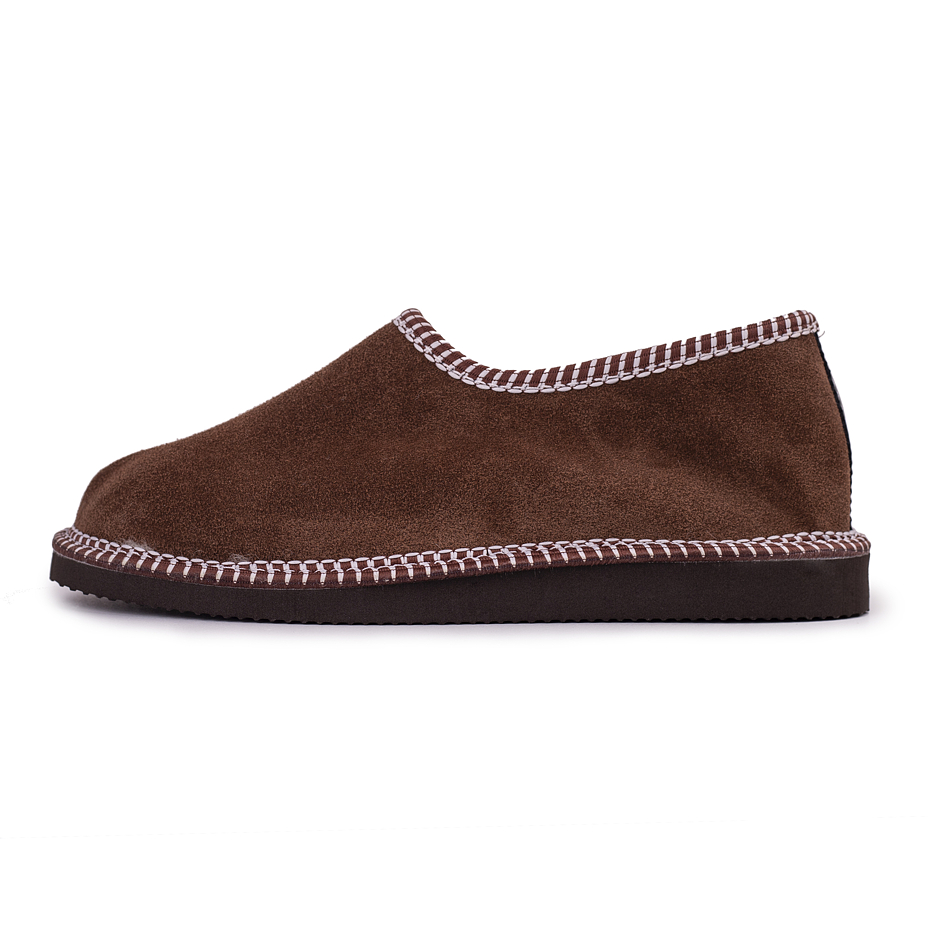 Leather Salašky Slippers with Wool Lining Brown