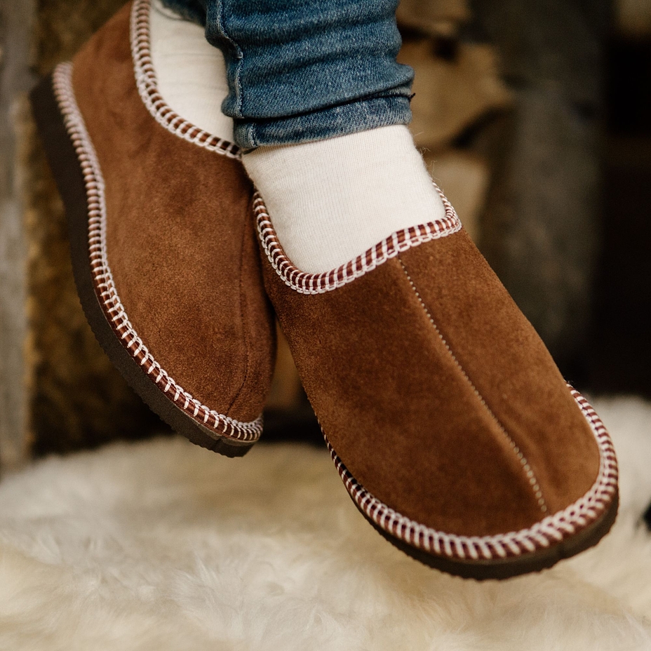 Leather Salašky Slippers with Wool Lining Brown