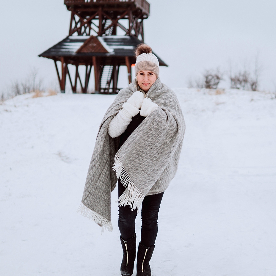 Wool Throw Grey Herringbone