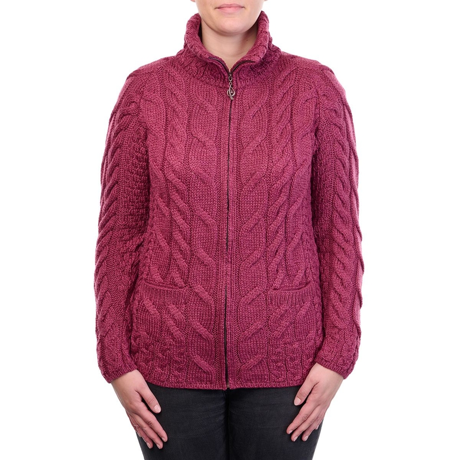 Women's Supersoft Merino wool sweater with zipper red