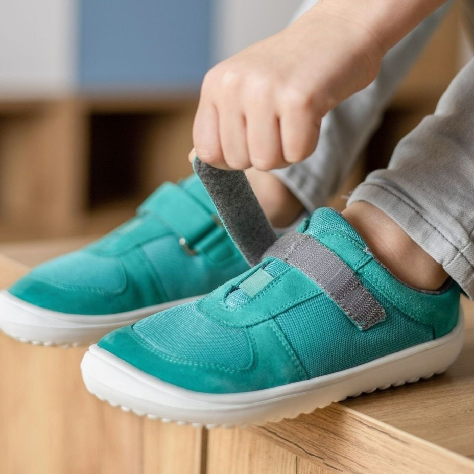 Kids’ Joy Leather Barefoot Trainers Turquoise