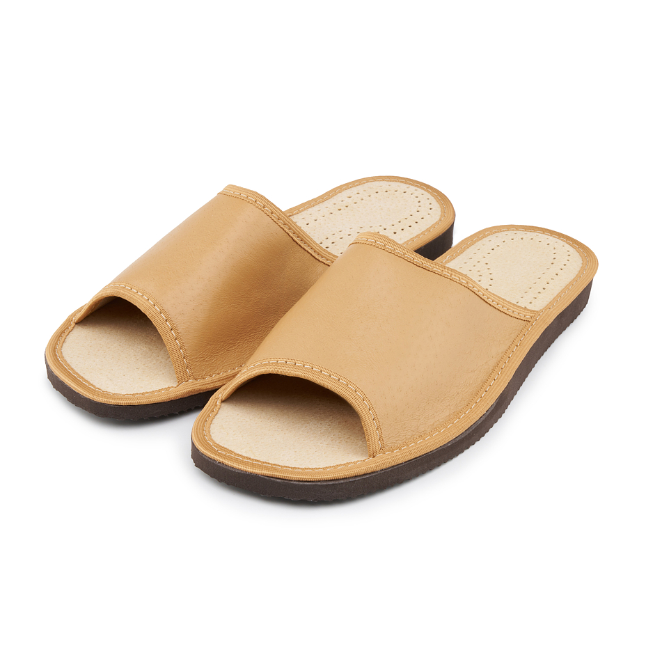Men’s Summer Leather Open-Toe Slippers Light Brown