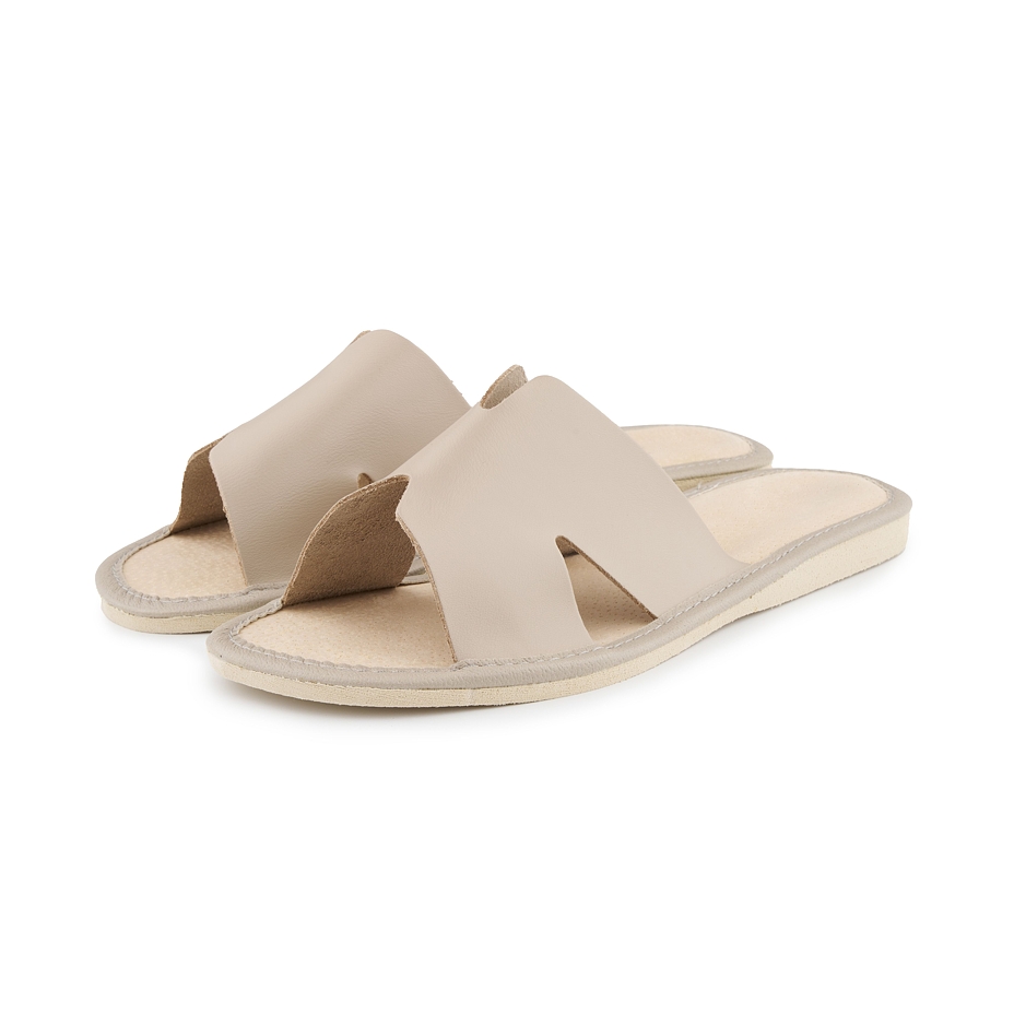 Women’s Summer Leather Open-Toe Slippers Beige