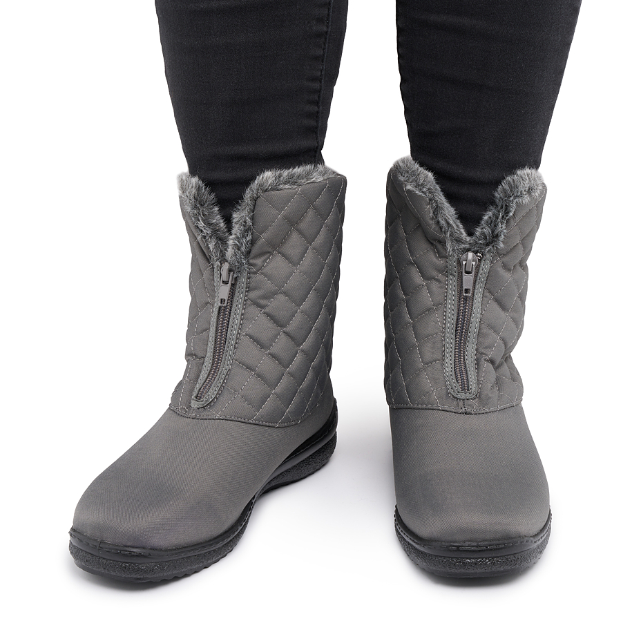Women’s Zip-Up Quilted Snow Boots Grey