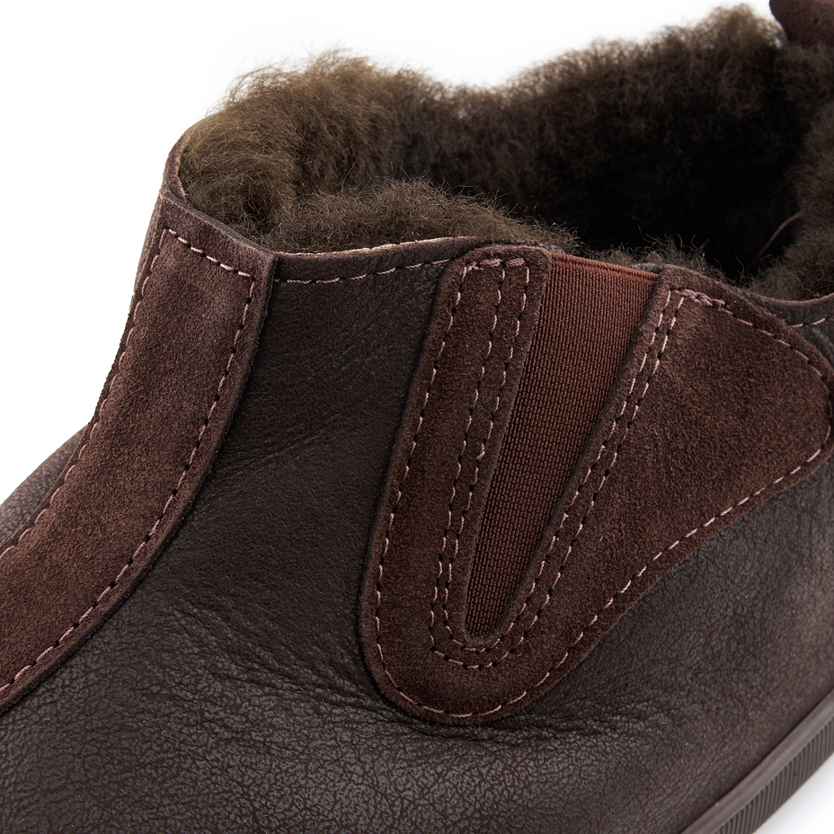 Men’s Pavel Leather Slippers with Wool Lining Brown