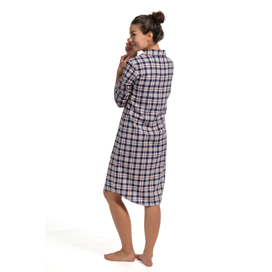 Women's flannel nightgown, checkered pink-blue
