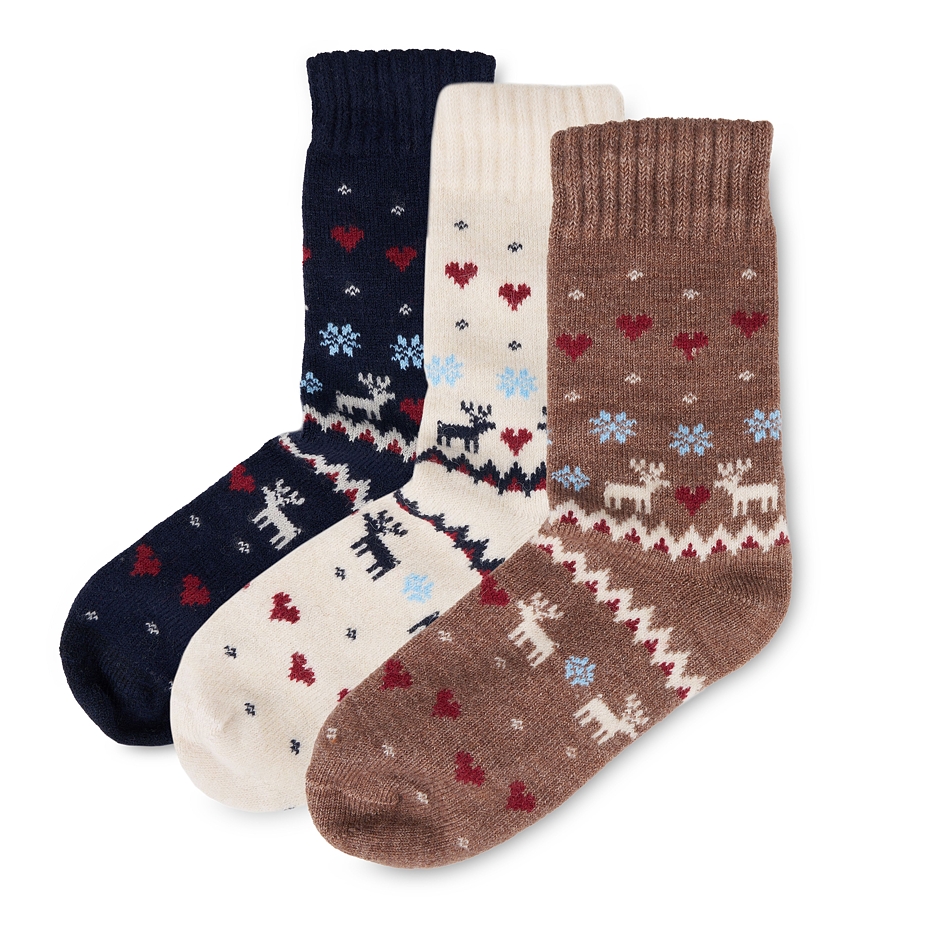 3 pairs of socks Merino sheep wool reindeer love