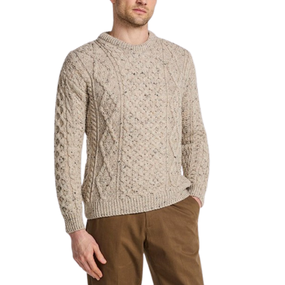 Men's wool sweater with round neckline beige
