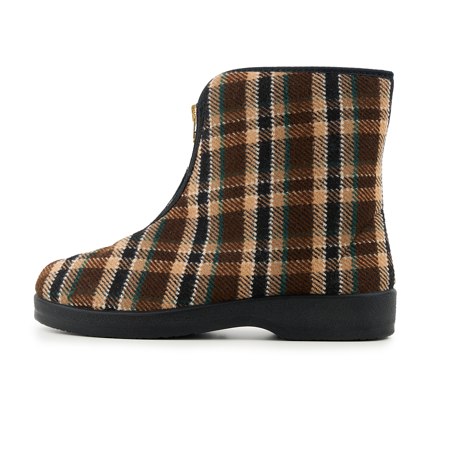 Men's sheep wool zip-up boots, brown checkered