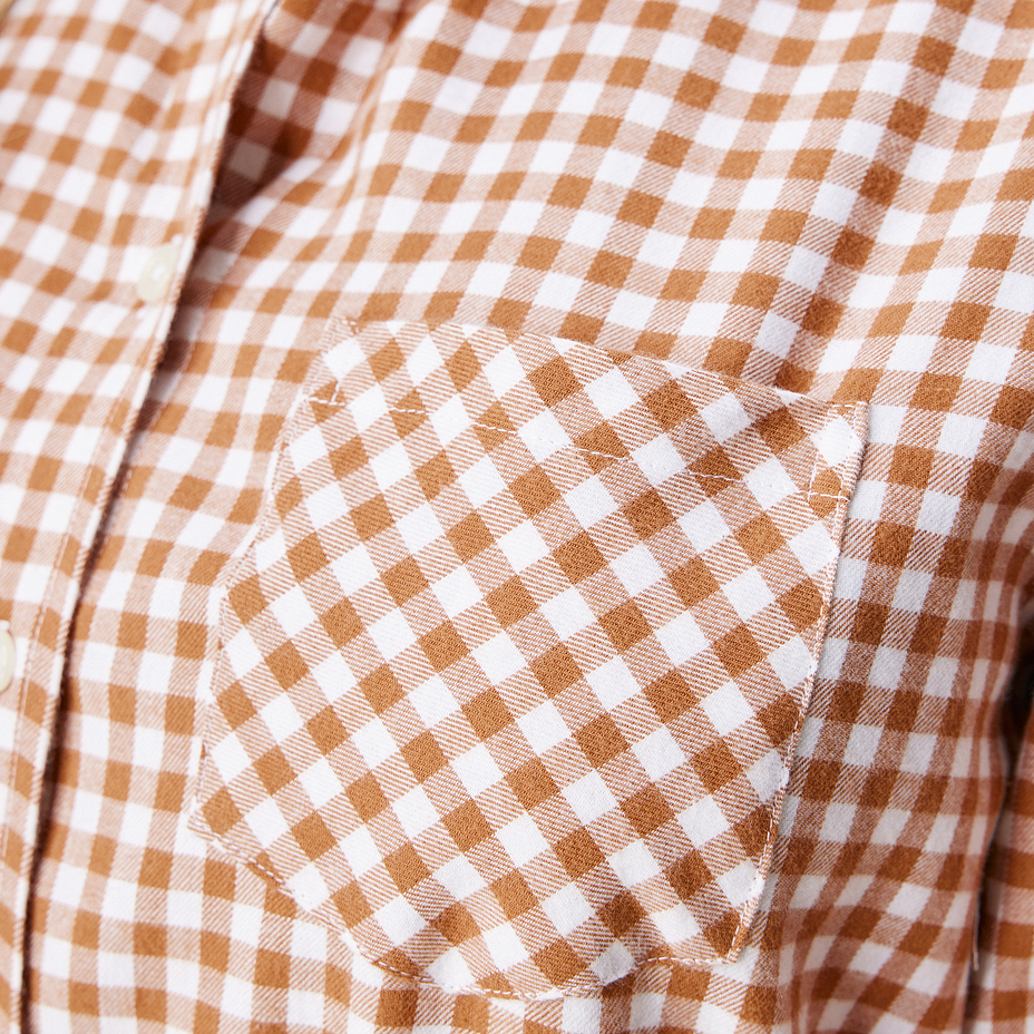 Women's flannel shirt with Merino wool, checkered brown