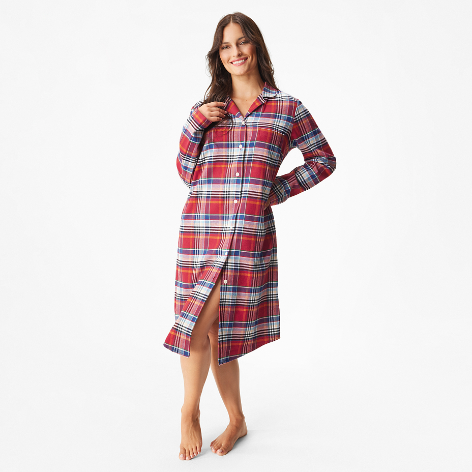 Women's flannel nightgown, checkered, orange-blue
