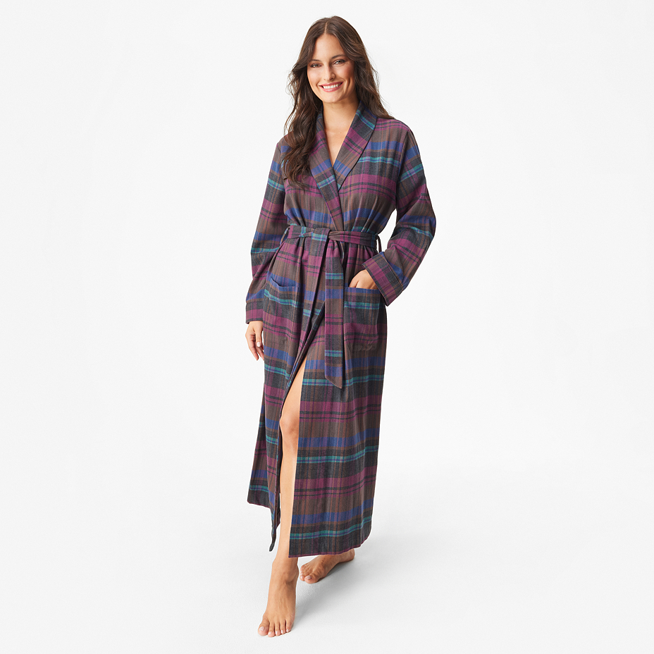 Women's flannel bathrobe, checkered, purple
