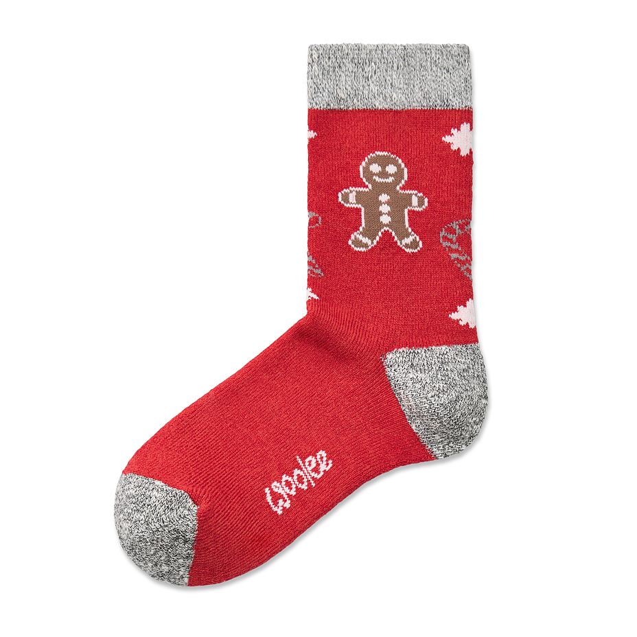Children's Christmas socks with Merino sheep wool gingerbread man red