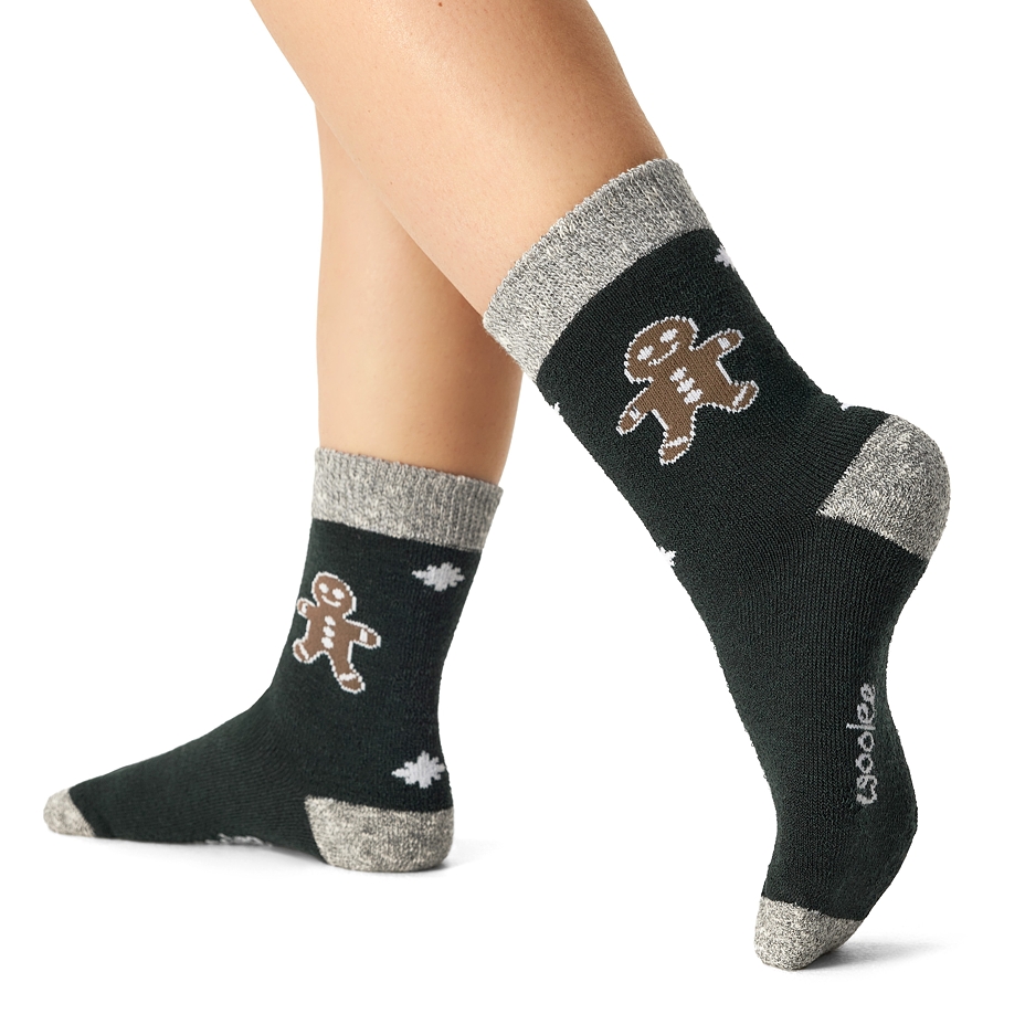 Children's Christmas socks with Merino sheep wool gingerbread dark green