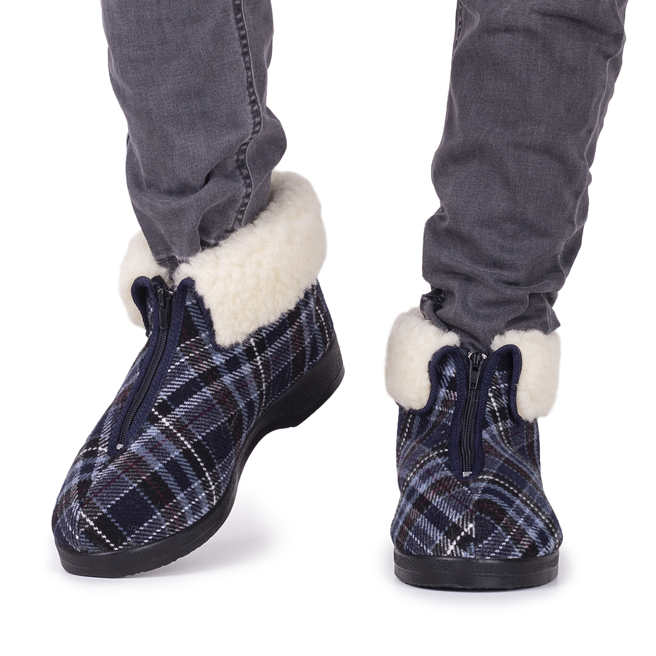 Men's Olda Zip-up Slipper Boots with Wool Lining Plaid