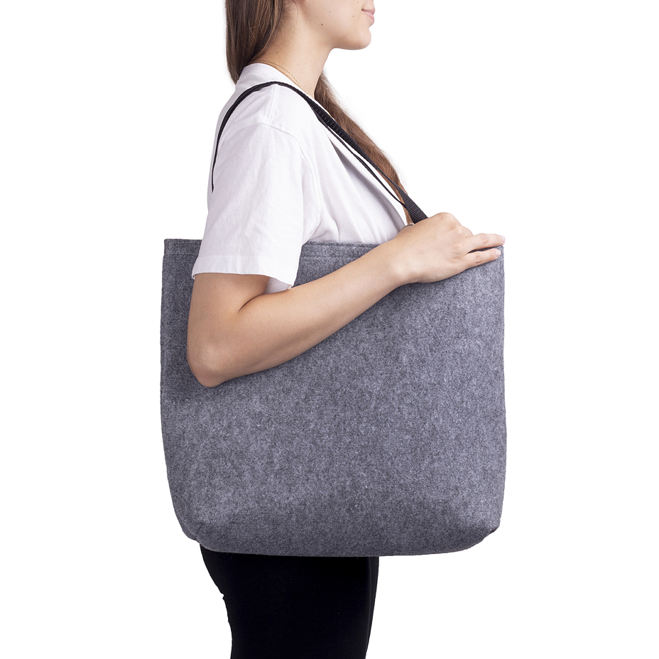 Felt Tote Bag with Short Straps Grey