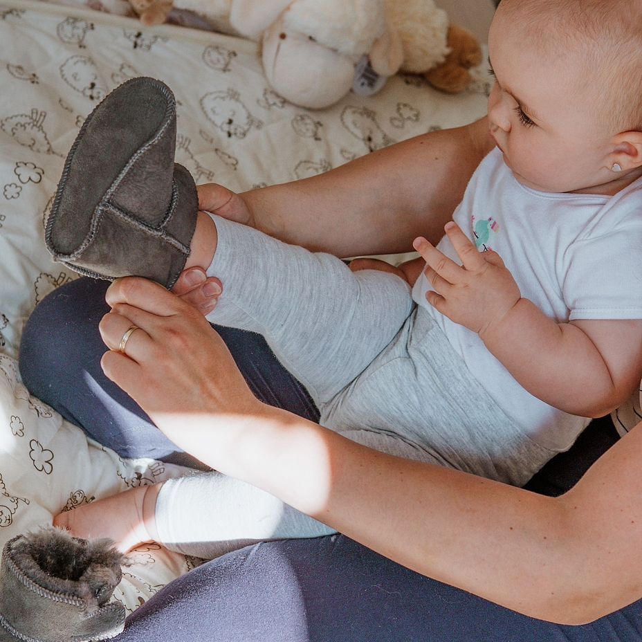 Baby Booties with Lamb's Wool Lining Grey