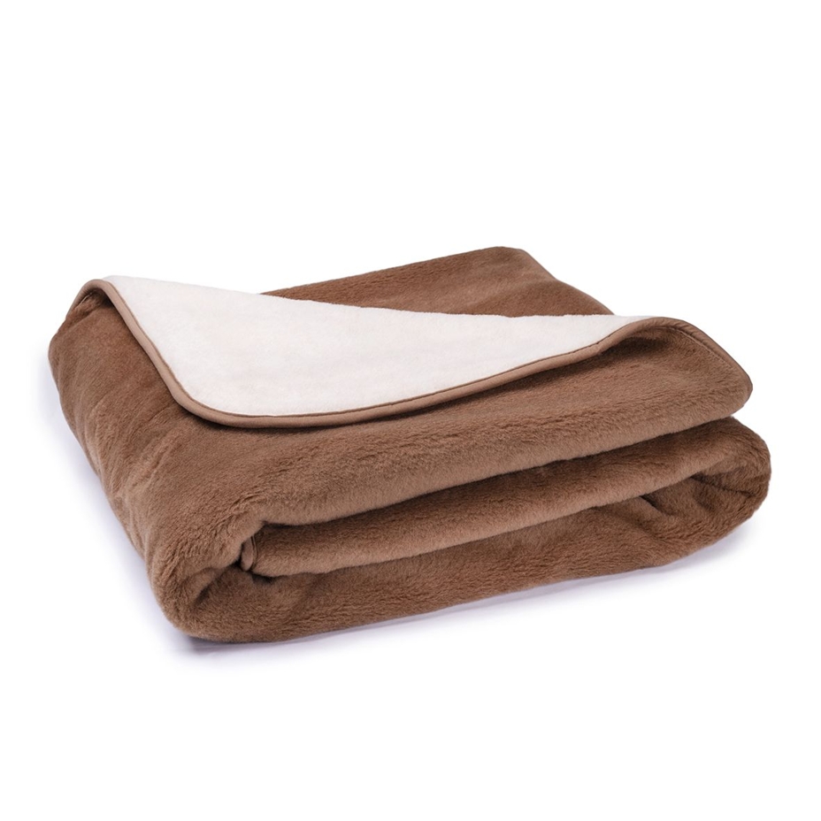 Merino wool blanket with camel wool double layer brown