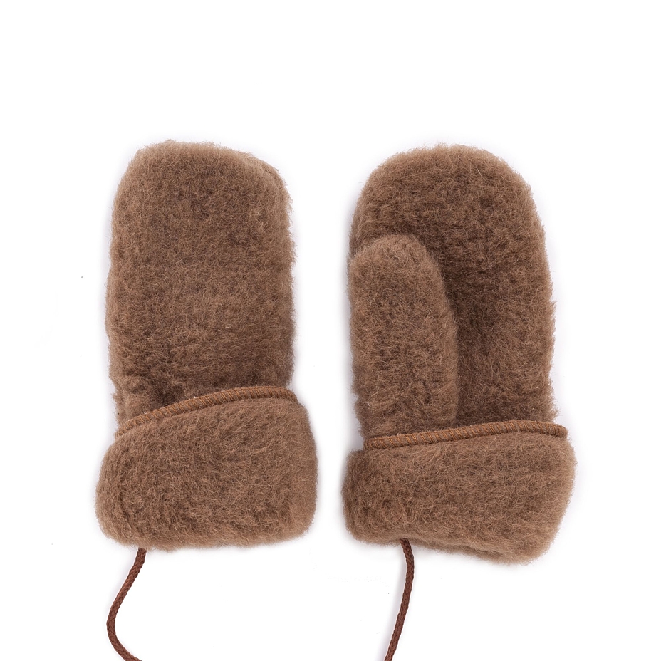 Kids’ Wool Mittens with String Brown