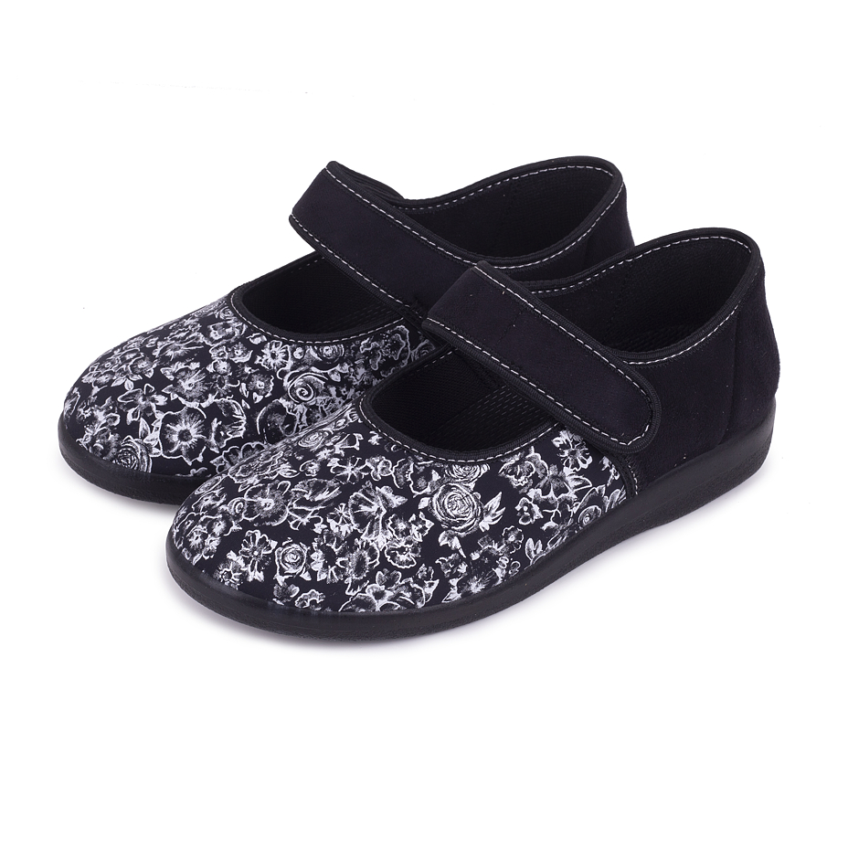 Women's ballerinas with strap Black Flower