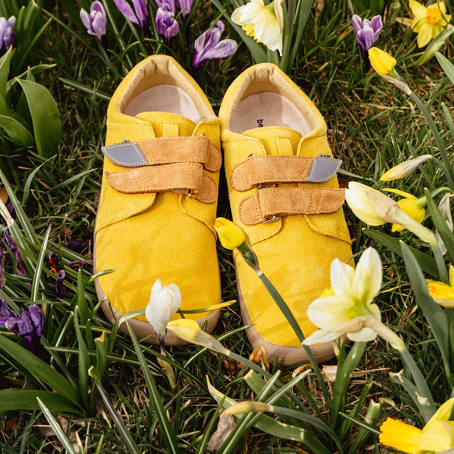 Kids’ barefoot leather velcro sneakers Beda Yellow