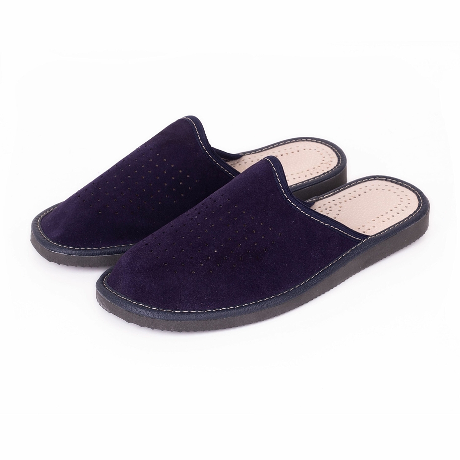 Men's leather summer slippers Blue