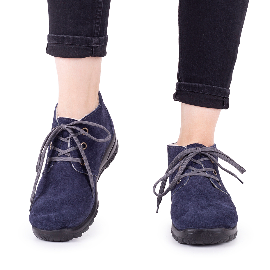 Women's Berta Leather Ankle Boots with Sheep Wool Blue