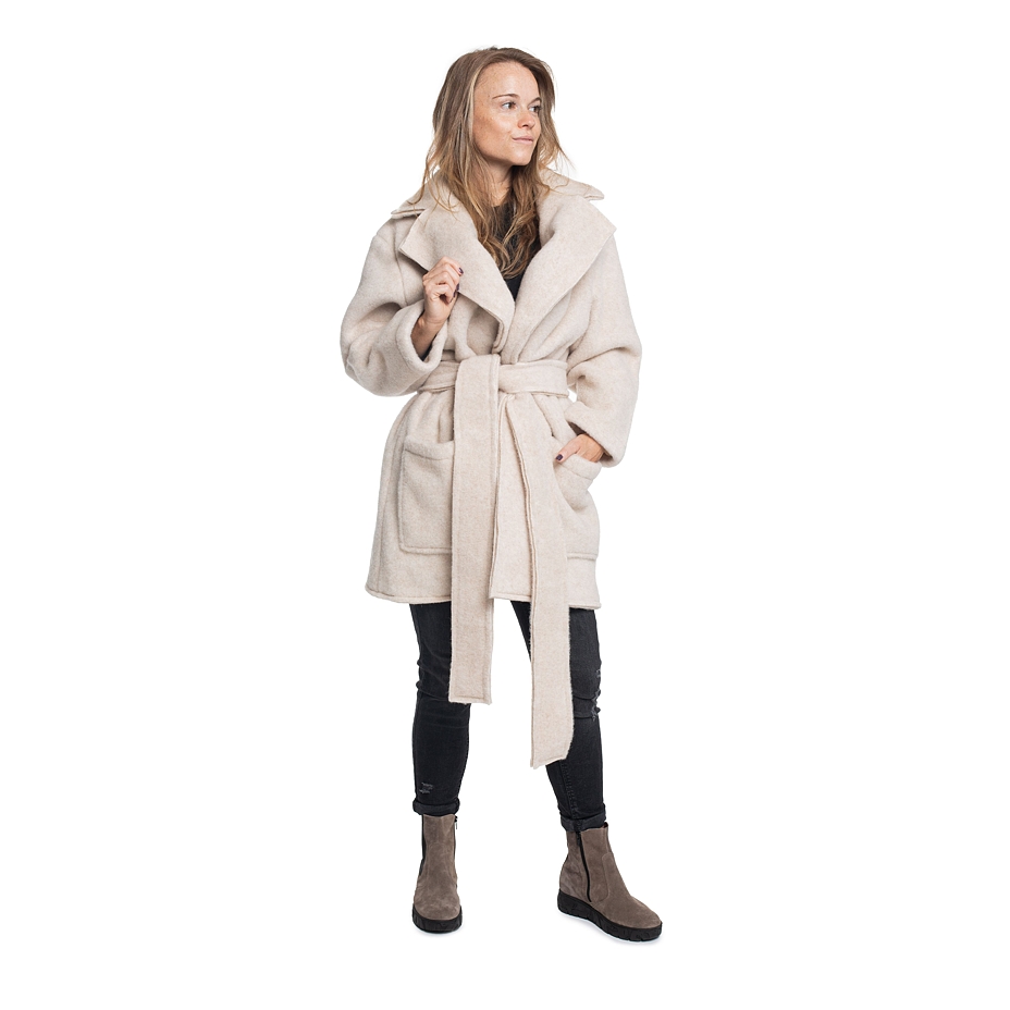 Short Wool Wrap Coat Beige