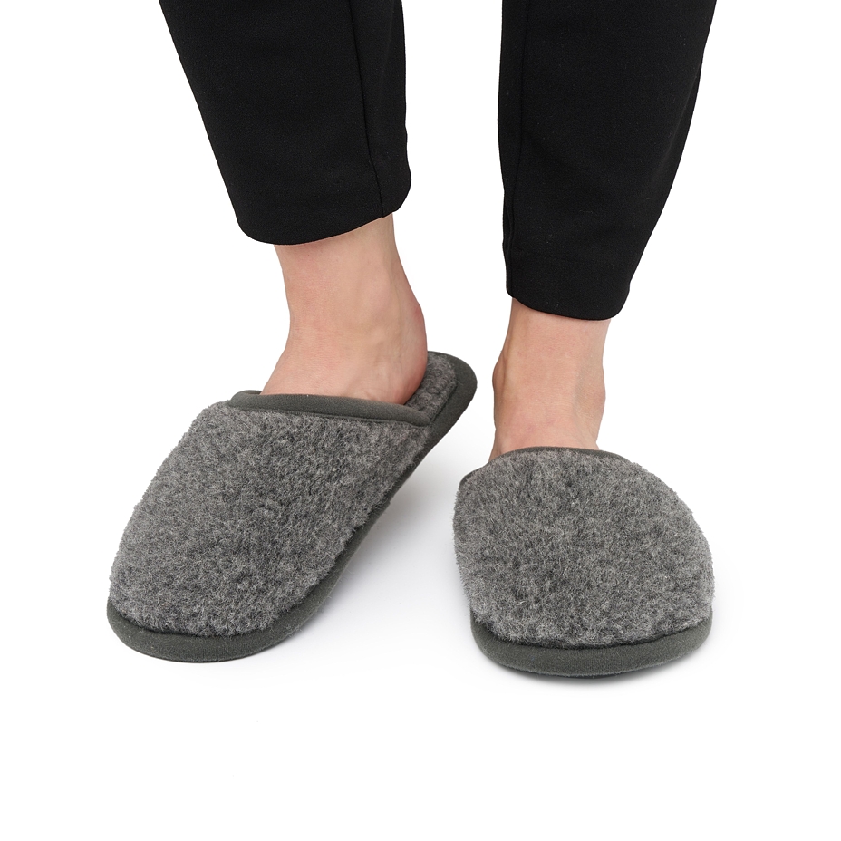 Wool Slippers Dark Grey