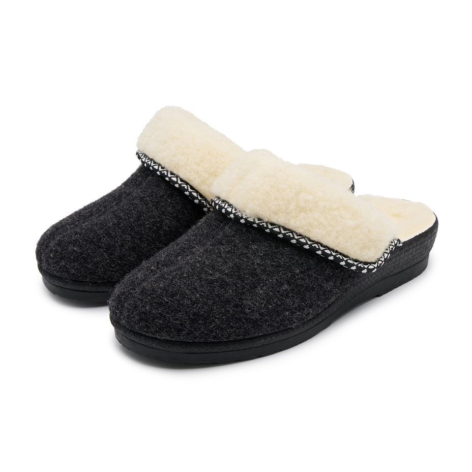 Women’s Wool Wedge Mule Slippers Dark Grey
