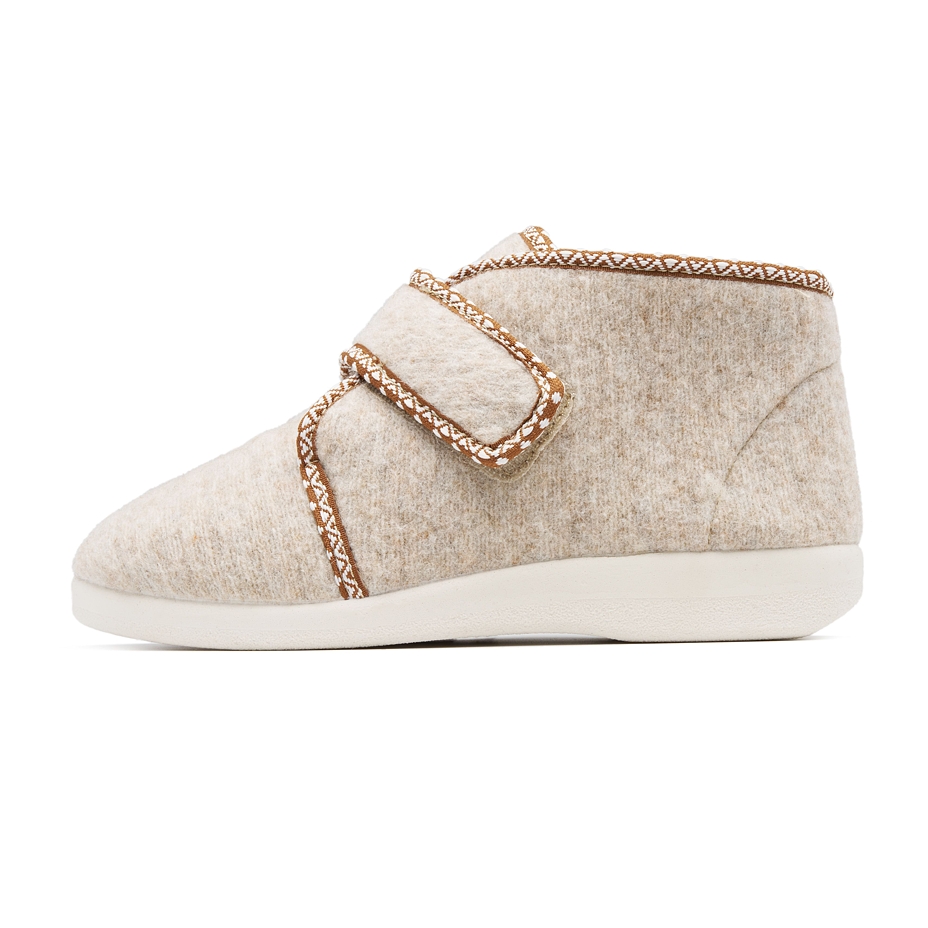 Wool Felt Slipper Boots with Velcro Beige