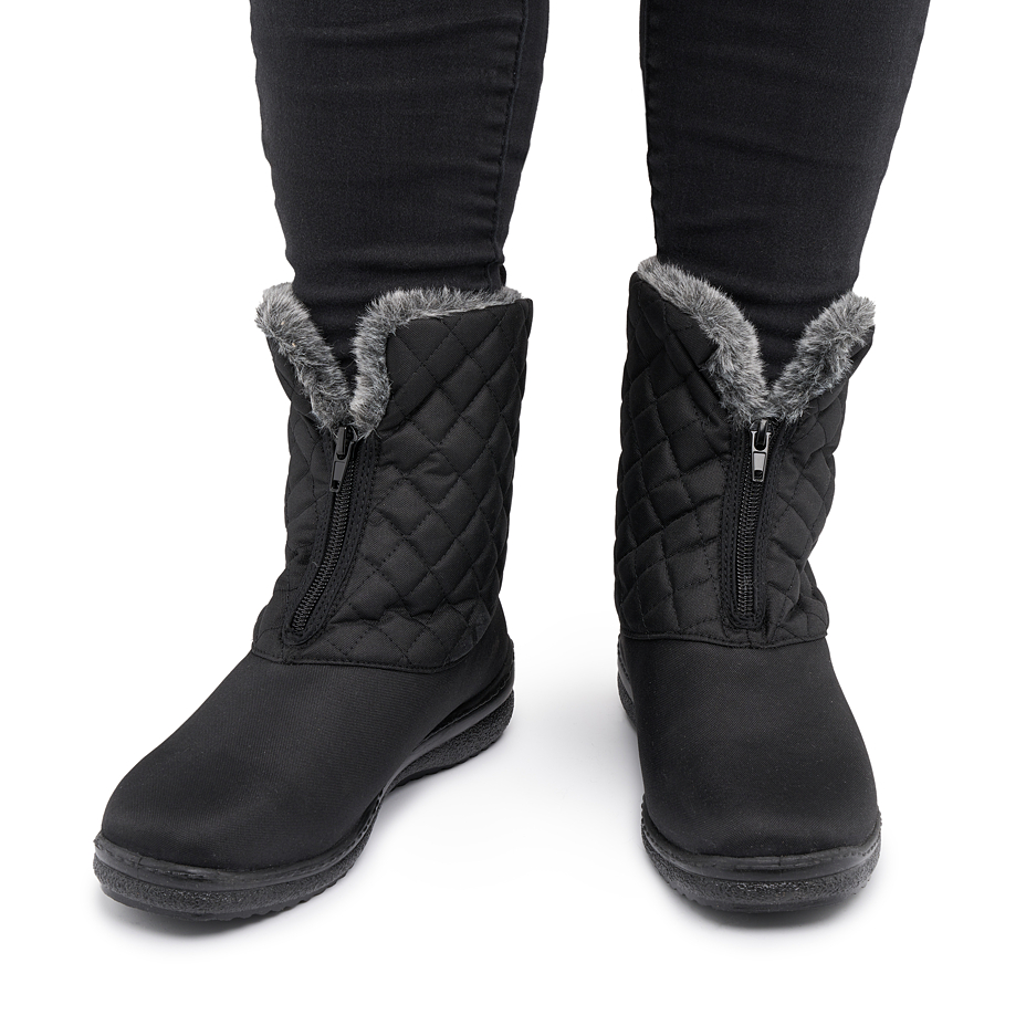Women’s Zip-Up Quilted Snow Boots Black