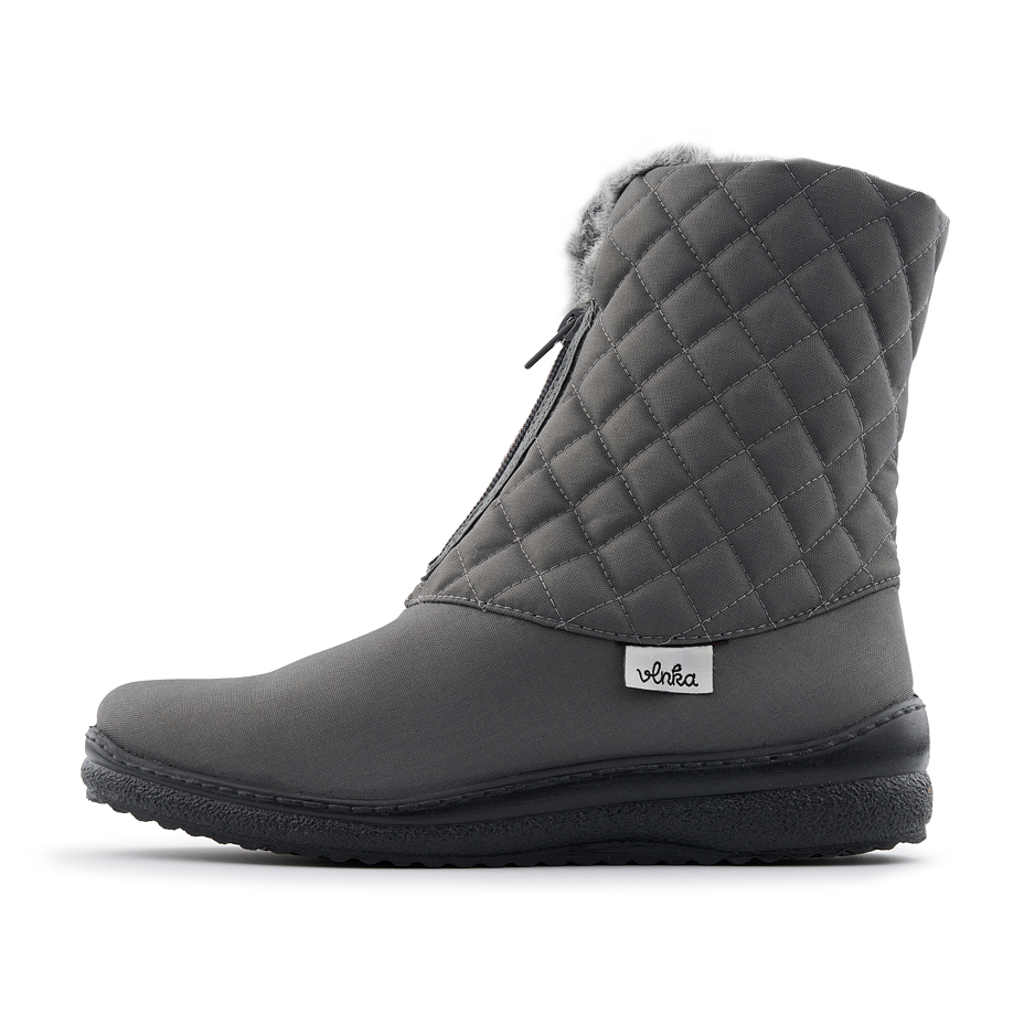 Women’s Zip-Up Quilted Snow Boots Grey