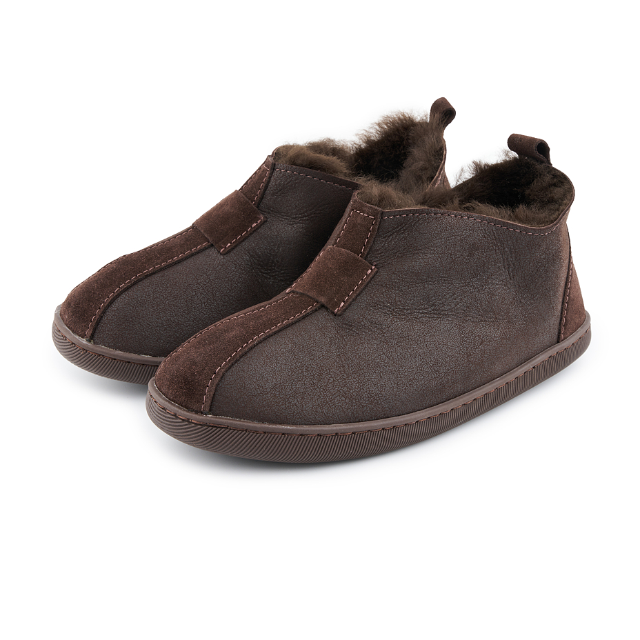 Women’s Petra Leather Slippers with Wool Lining Dark Brown