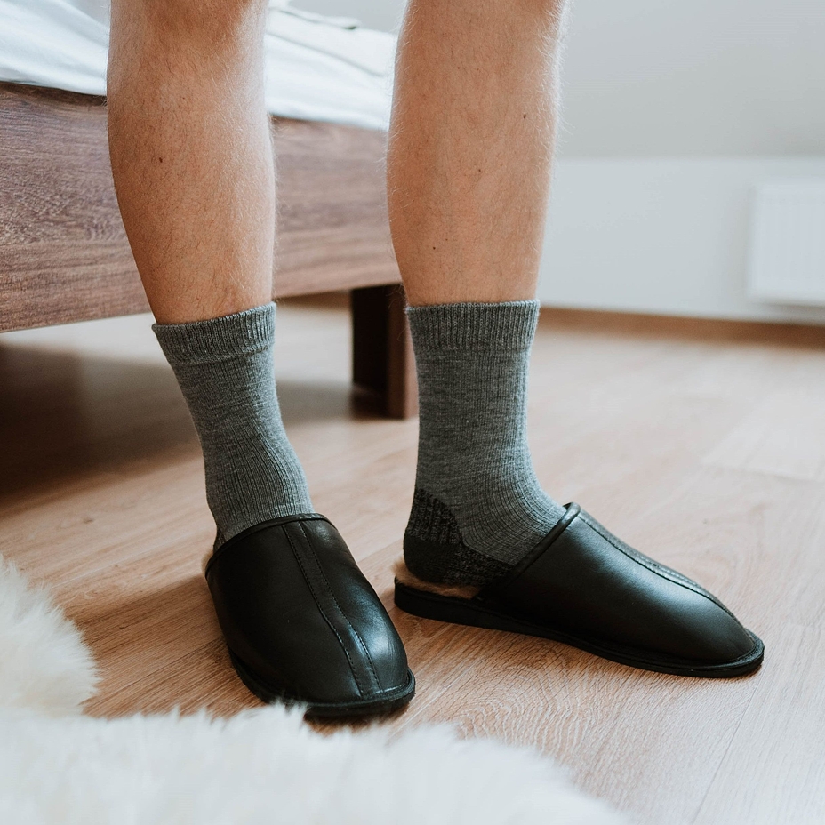 Men's Richard Leather Mules with Wool Lining