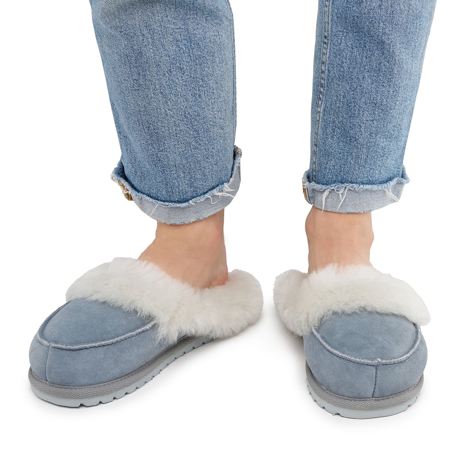 Women's Vanesa Leather Slippers with Wool Lining Blue