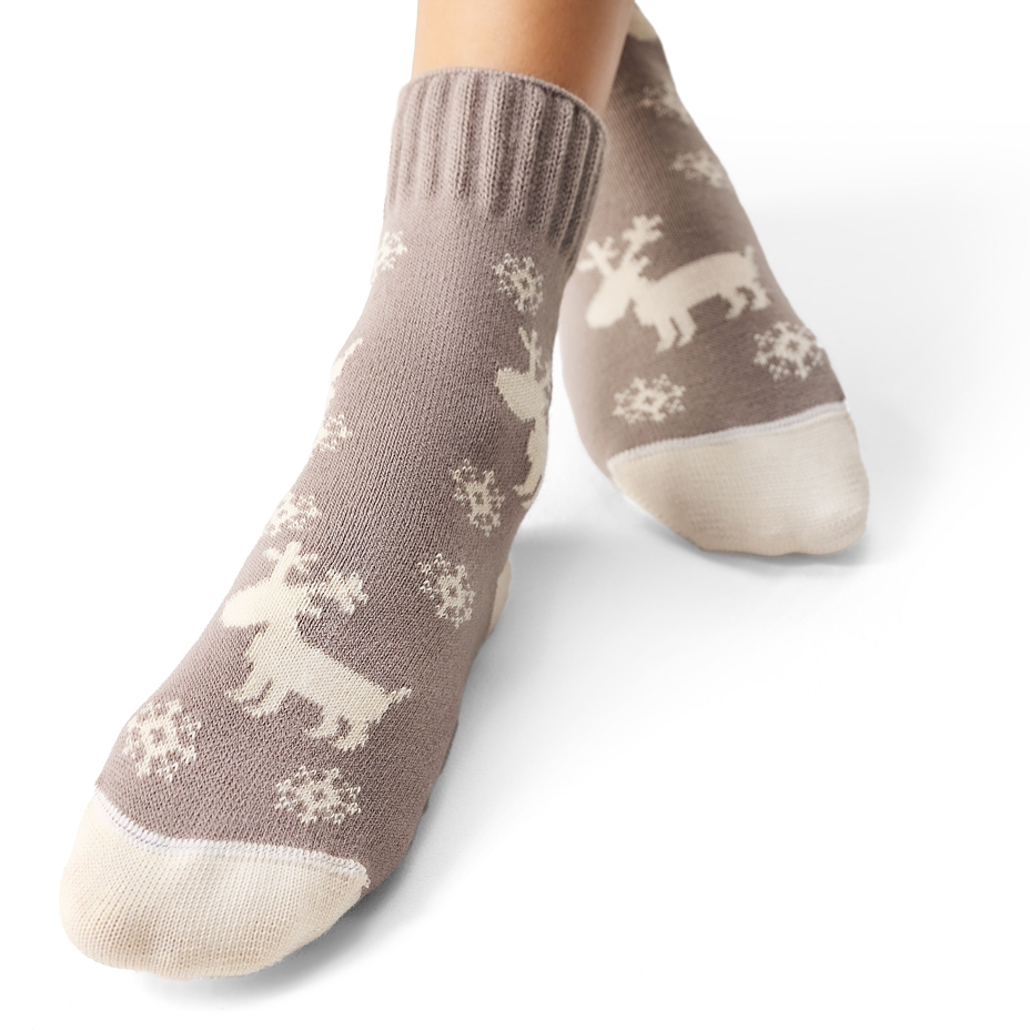 Merino Wool Socks Brown Reindeer