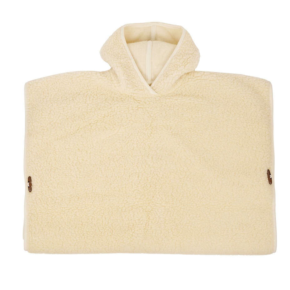 Wool TV Poncho with Hood Natural