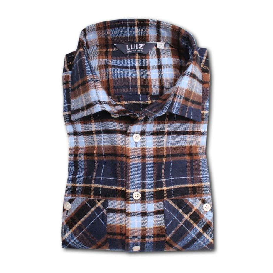 Men's flannel shirt, checkered blue-brown