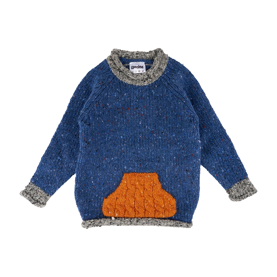 Children's Wool Pullover with Pocket Blue