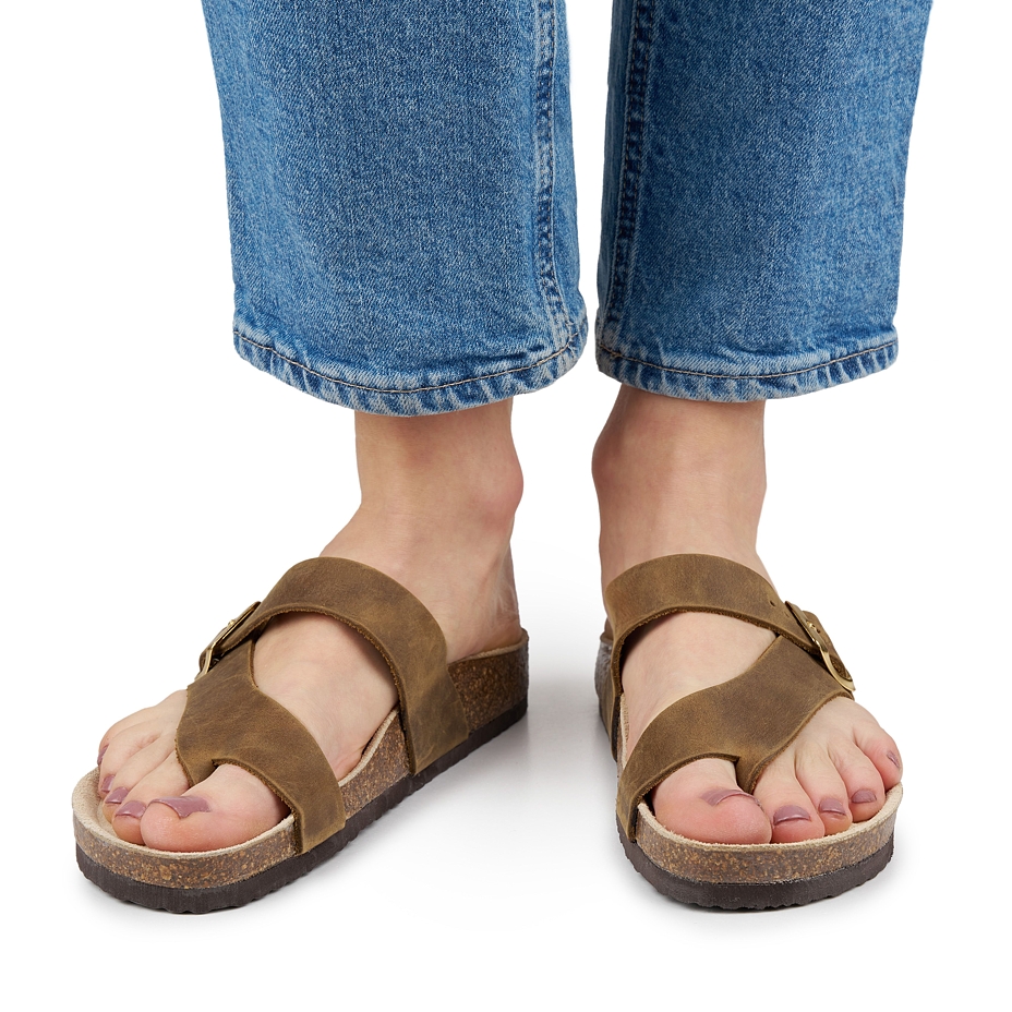 Women's cork anatomical slip-on shoes Vanda brown