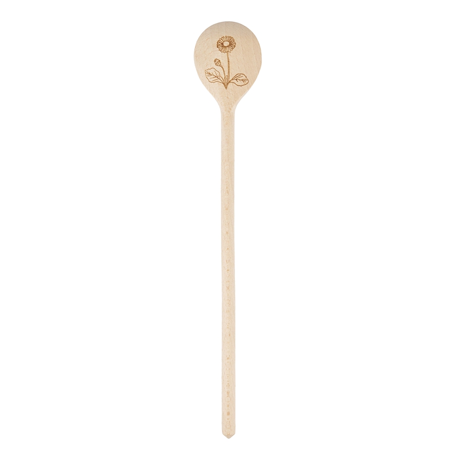 Wooden cooking spoon with spring daisy pattern