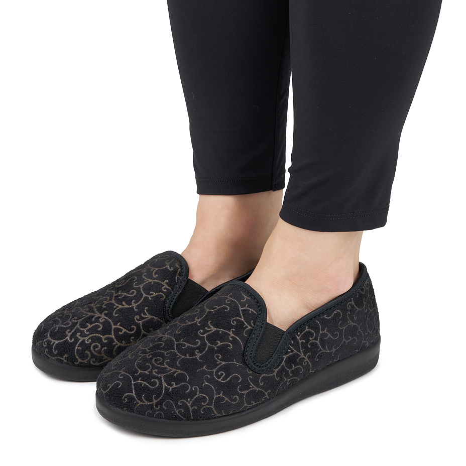 Women's non-slip Merino wool slippers with pattern black