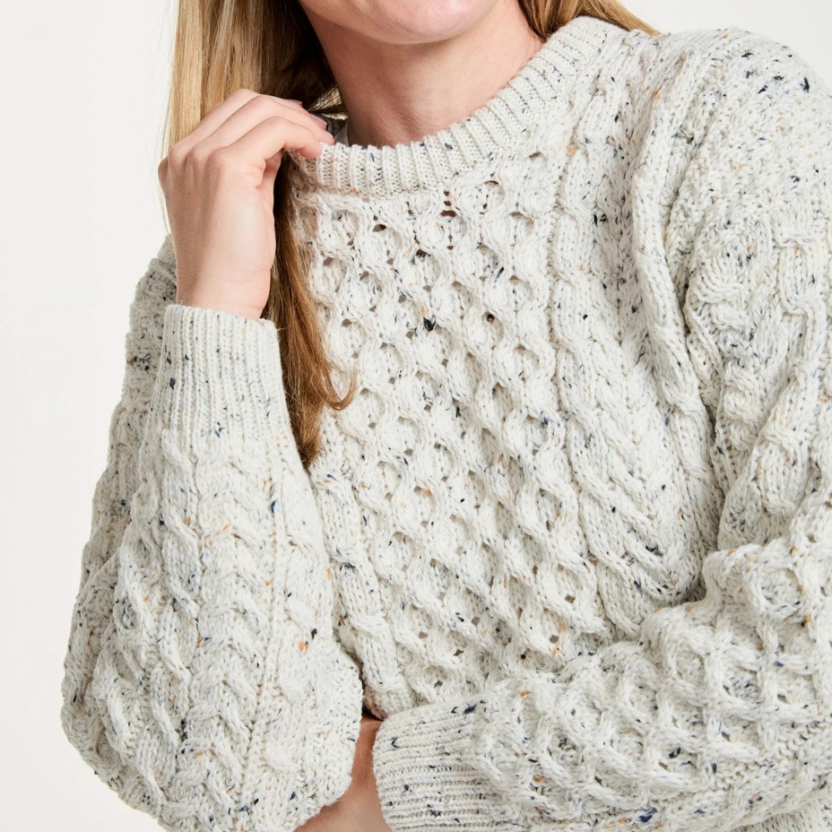 Women's Merino wool sweater with traditional pattern cream