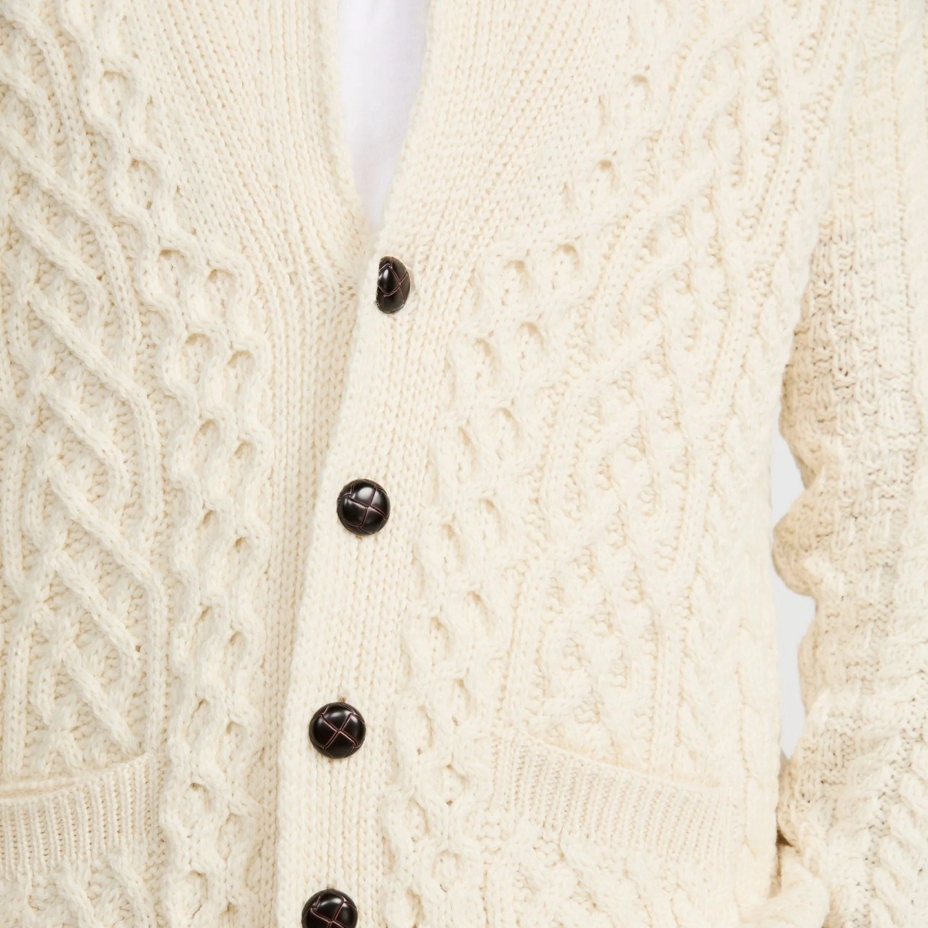 Men's Merino wool sweater with buttons, natural