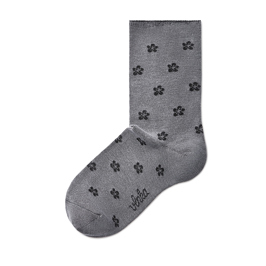 Bamboo socks with loose top, flower, gray