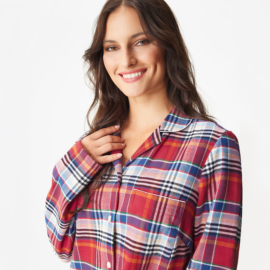 Women's flannel nightgown, checkered, orange-blue
