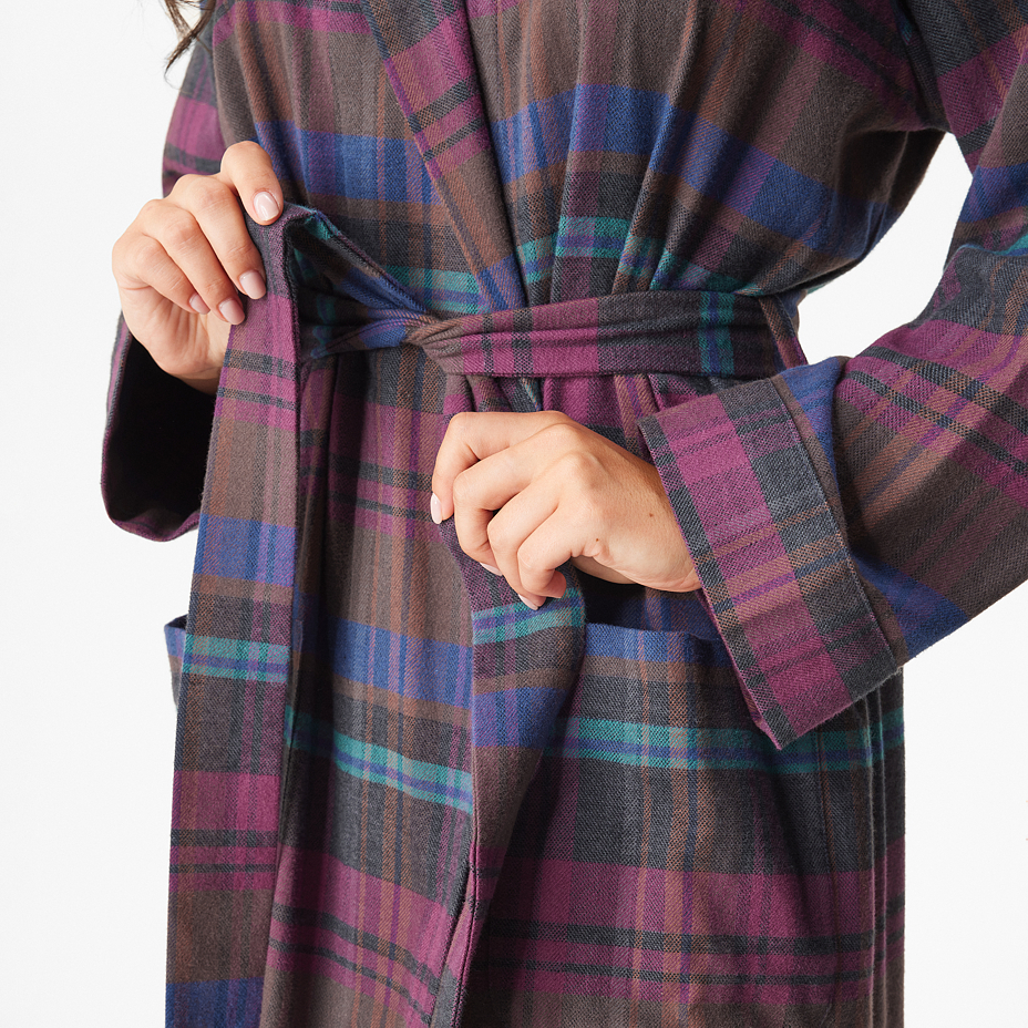 Women's flannel bathrobe, checkered, purple