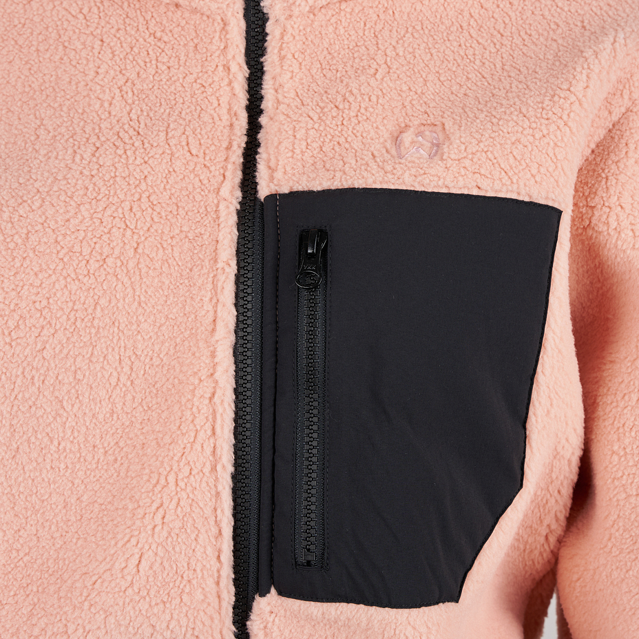 Women's fleece sweatshirt with two-way zipper pink