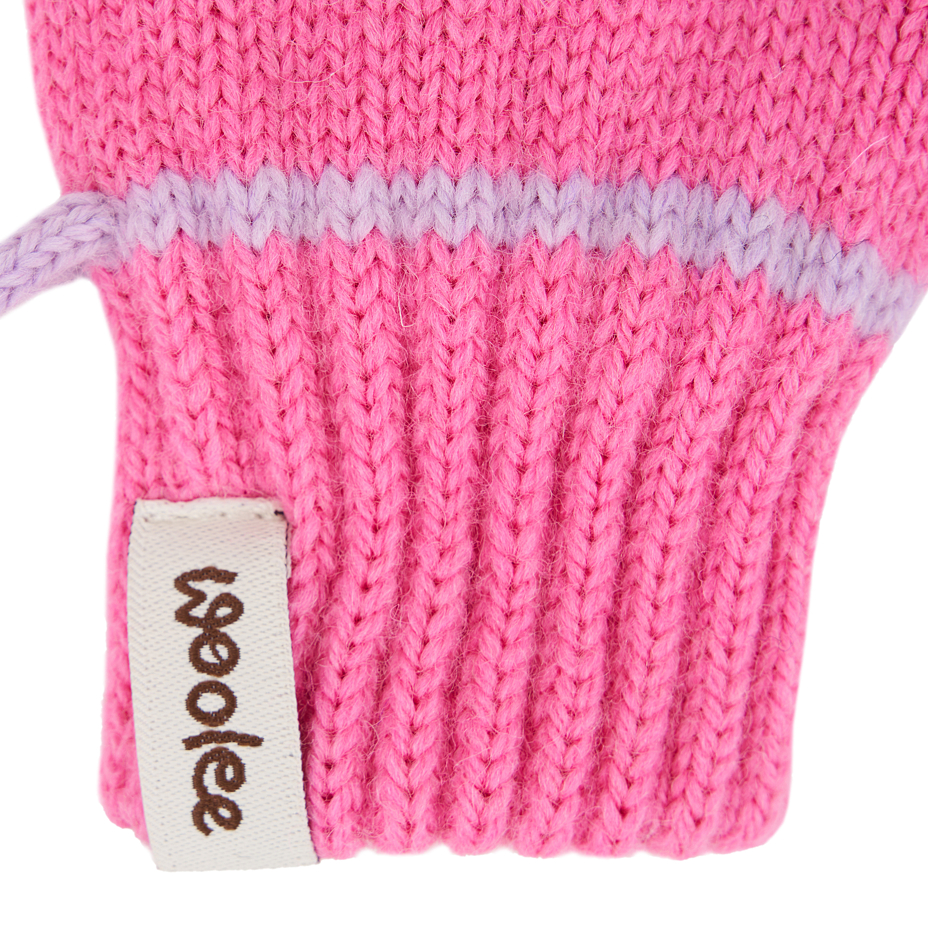 Children's woolen mittens with loop pink